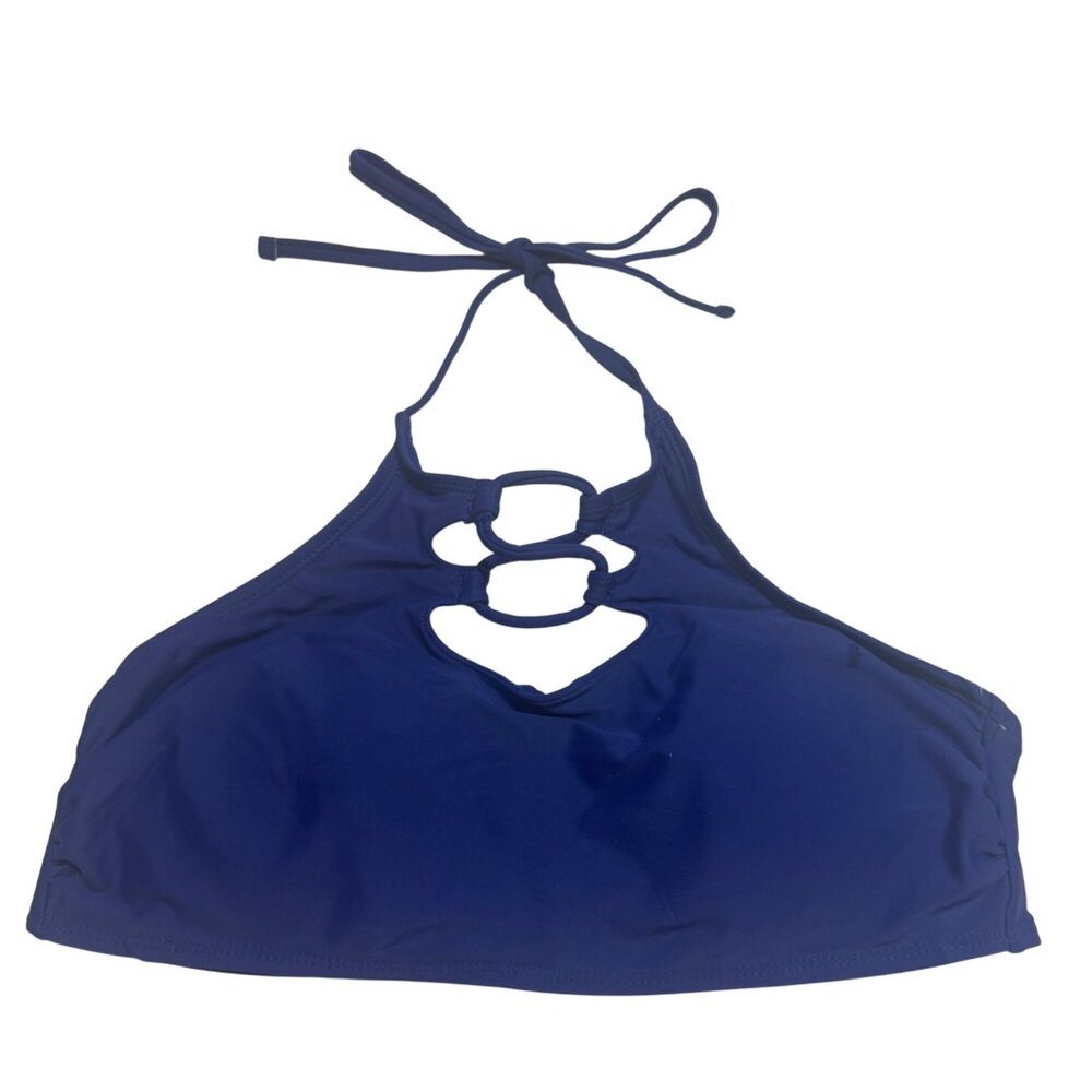 Hot Water Womens Bikini Halter Top Royal Blue Size M Nylon Spandex Cutout NEW